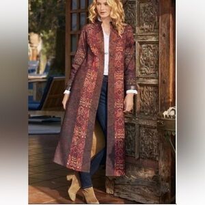 Soft Surroundings Icon Bedouin Boho Quilted Duster Jacket Maroon Size S Petite